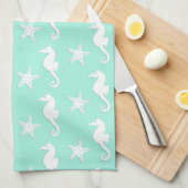 Seepferd und Seestern - weiß auf blass Geschirrtuch (Viertel Falte)