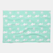 Seepferd und Seestern - weiß auf blass Geschirrtuch (Horizontal)