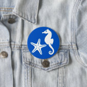 Seepferd und Seestern, weiß auf Kobaltblau Button (Beispiel)