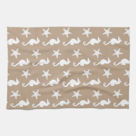 Seepferd und Seestern - weiß auf Taubtan Geschirrtuch