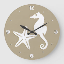 Seepferd und Seestern - weiß auf Taubtan Große Wanduhr
