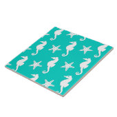 Seepferd und Seestern - weiß auf türkis Fliese (Seite)