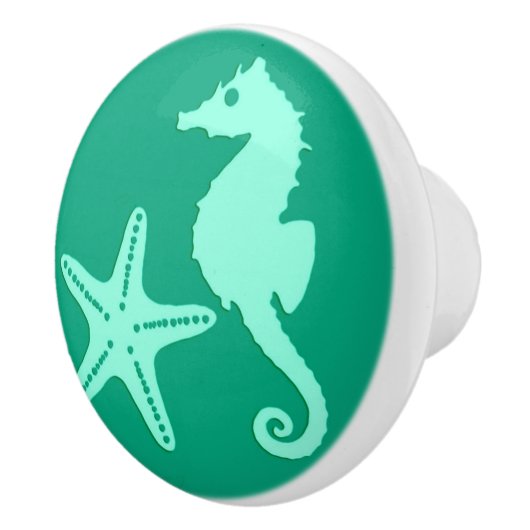 Seepferd und Seesterne - aquamarin und Meeresfrüch Keramikknauf (Rechts)