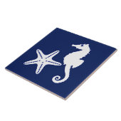 Seepferd und Seesterne - blau und weiß Fliese (Seite)