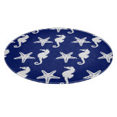 Seepferd und Seesterne - blau und weiß Schneidebrett (Ecke)