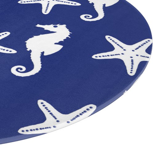 Seepferd und Seesterne - blau und weiß Schneidebrett (Ecke)