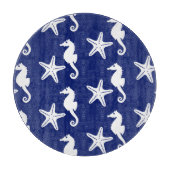 Seepferd und Seesterne - blau und weiß Schneidebrett (Vorderseite)