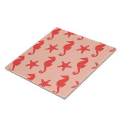 Seepferd und Seesterne - Korallenfarben Fliese (Seite)