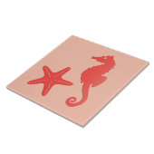 Seepferd und Seesterne - Korallenfarben Fliese (Seite)