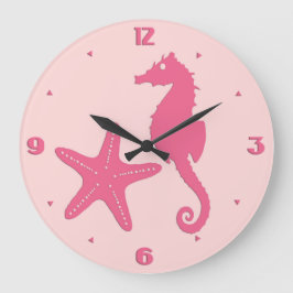 Seepferd und Seesterne - Korallenfarben Große Wanduhr