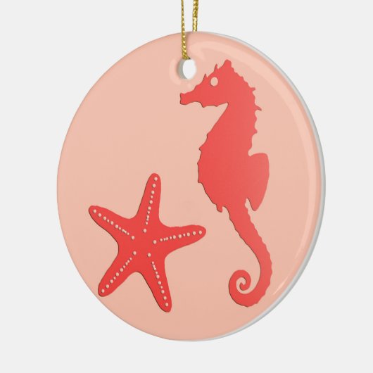 Seepferd und Seesterne - Korallenfarben Keramik Ornament (Links)