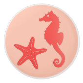 Seepferd und Seesterne - Korallenfarben Keramikknauf (Vorderseite)