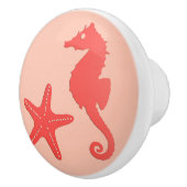 Seepferd und Seesterne - Korallenfarben Keramikknauf (Rechts)