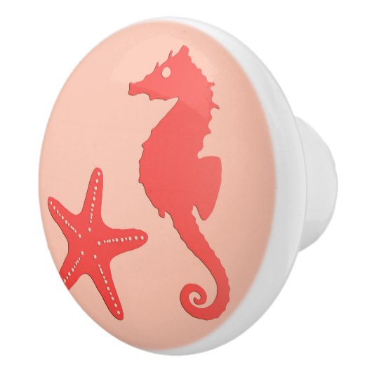 Seepferd und Seesterne - Korallenfarben Keramikknauf (Rechts)