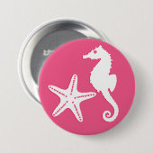 Seepferd und Seesterne - Korallenrosa und Weiß Button (Vorne & Hinten)