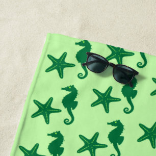 Seepferd und Seesterne, Limon und smaragdgrün Strandtuch