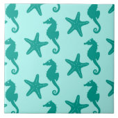 Seepferd und Seesterne - Türkis und Wasser Fliese (Vorderseite)