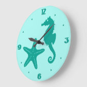Seepferd und Seesterne - Türkis und Wasser Große Wanduhr (Winkel)