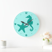 Seepferd und Seesterne - Türkis und Wasser Große Wanduhr (Zuhause)