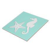 Seepferd und Seesterne - weiß auf blass Wasser Fliese (Seite)