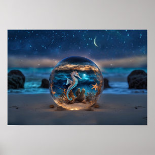 Seepferd und Starfish am Strand Unterwasser Poster