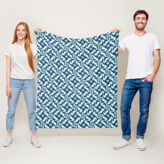 Seepferd und Starfish - Muster der blauen Meereswe Fleecedecke (Beispiel)