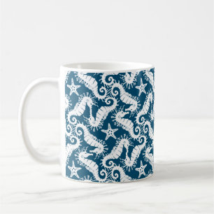 Seepferd und Starfish - Muster der blauen Meereswe Kaffeetasse
