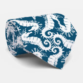 Seepferd und Starfish - Muster der blauen Meereswe Krawatte (Gerollt)