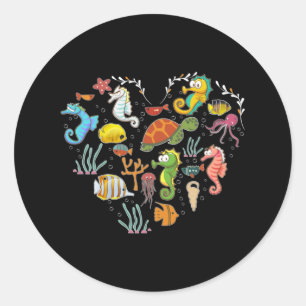Seepferd Unterwasser Tierherz Runder Aufkleber