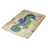 Seepferd Vintag Comic Karte Badematte (Schrägansicht)