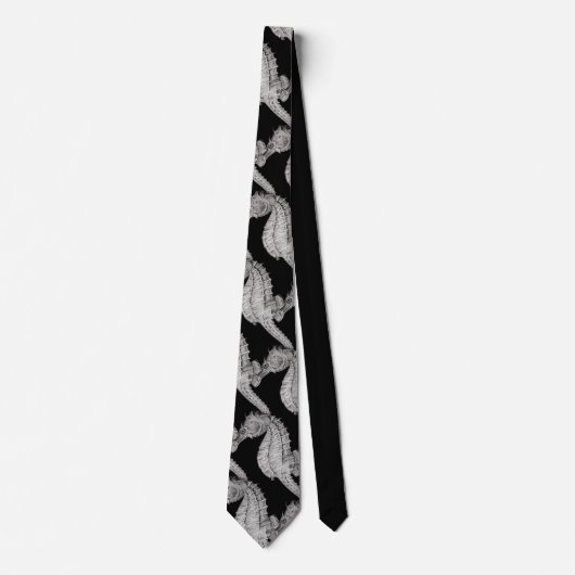 Seepferd Vintag Print Black Silky Necktie Krawatte (Vorderseite)