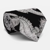 Seepferd Vintag Print Black Silky Necktie Krawatte (Gerollt)