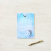 Seepferd, Wal und Seashell auf blauem Wasser Post-it Klebezettel (Auf Schreibtisch)