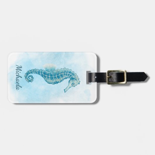 Seepferd Wasserfarbe Gepäckanhänger (Vorderseite horizontal)