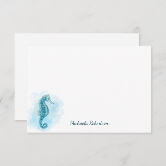 Seepferd Wasserfarbener Ozean Personalisiert Mitteilungskarte (Vorne/Hinten)