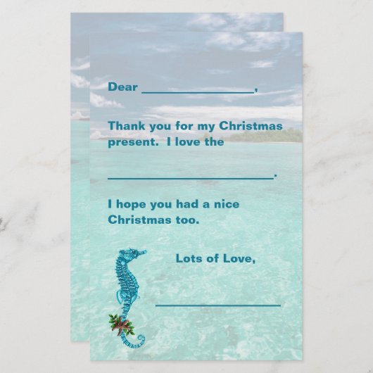 Seepferd Weihnachtskids schreiben Papier Danke (Vorne/Hinten)