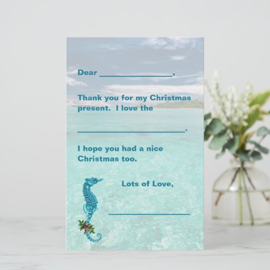 Seepferd Weihnachtskids schreiben Papier Danke (Stehend Vorderseite)