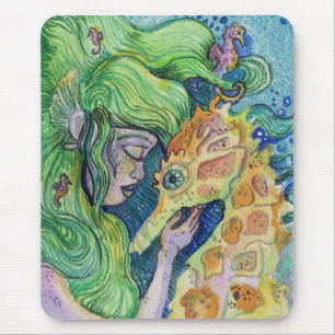 Seepferd Whisperer Meerjungfrau Wasserfarbenkunst Mousepad