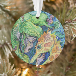 Seepferd Whisperer Meerjungfrau Wasserfarbenkunst Ornament