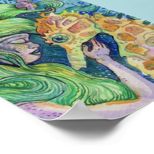 Seepferd Whisperer Meerjungfrau Wasserfarbenkunst Poster (Ecke)
