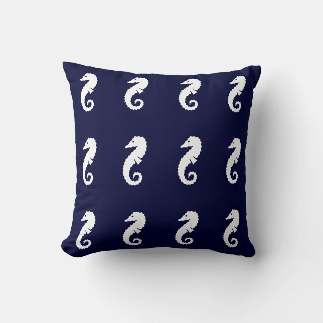 SEEPFERD WHITE auf NAVY BLUE PILLOW Kissen (Vorderseite)