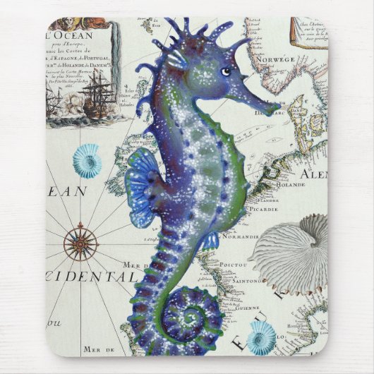 Seepferdchen Alte Karte Mousepad (Vorne)