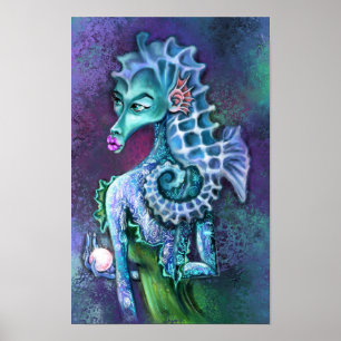 Seepferdchen-Dame Fantasy Poster Druck - Malerei