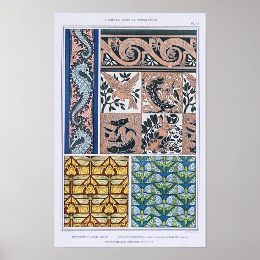 Seepferdchen, Eidechsen, Libellen, Schmetterlinge Poster (Vorne)