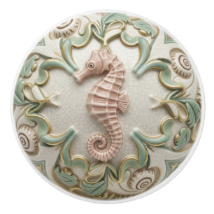 Seepferdchen Faux-Relief Seepferd Creme Gold & Grü Keramikknauf
