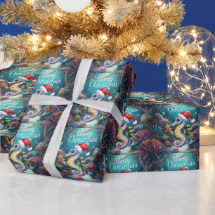Seepferdchen-Fisch-Unter-dem-Meer-Weihnachtsfeier  Geschenkpapier