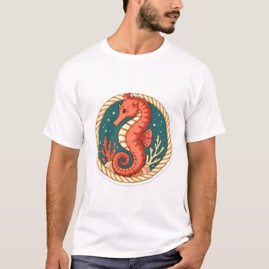 Seepferdchen Im Seemannsgarn T-Shirt (Vorderseite)
