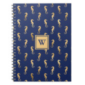 Seepferdchen in Elegant Navy und Gold Monogram Ini Notizblock (Vorderseite)