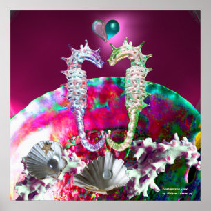 SEEPFERDCHEN IN LIEBE , ROSA BLAUGRÜN PERLMUTT POSTER