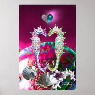 SEEPFERDCHEN IN LIEBE , ROSA BLAUGRÜN PERLMUTT POSTER